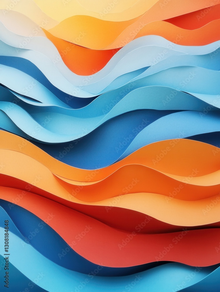 Poster Dynamic paper art background with layered waves in gradients representing political changes and structured design principles Generative AI