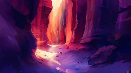 Vibrant Abstract Landscape of Colorful Canyon with Dramatic Sunlight and Rock Formations