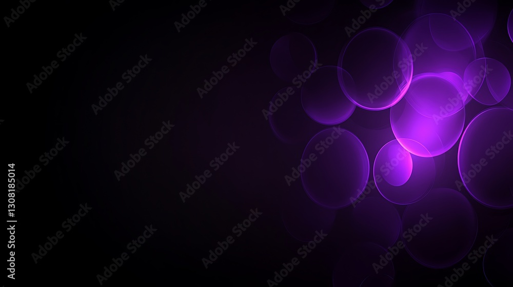Poster abstract purple circles floating in deep space, mysterious atmosphere