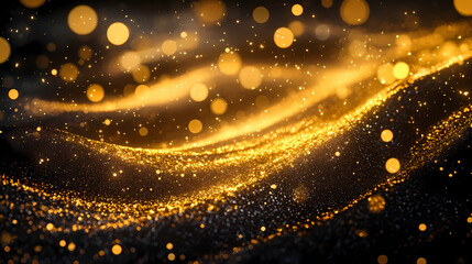 Elegant black and gold abstract background with sparkling texture, luxury design. Luminous - River. Illustration