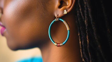 A woman with long hair and blue earrings