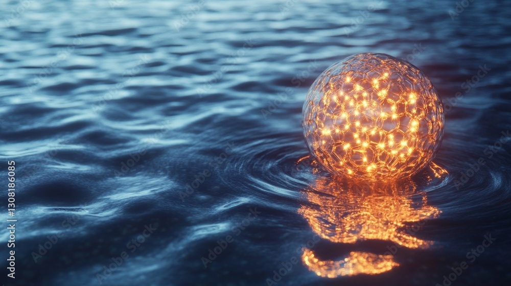 Poster softly floating molecular bubble glowing on a serene surface a captivating visual exploration of mic