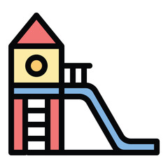 Playground icon in flat line style representing outdoor recreation children activities and play areas ideal for park community and family-friendly concepts.
