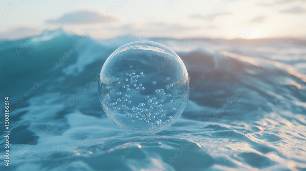 Poster captivating dance of elegant bubbles in transparent liquid science laboratory visual art controlled 