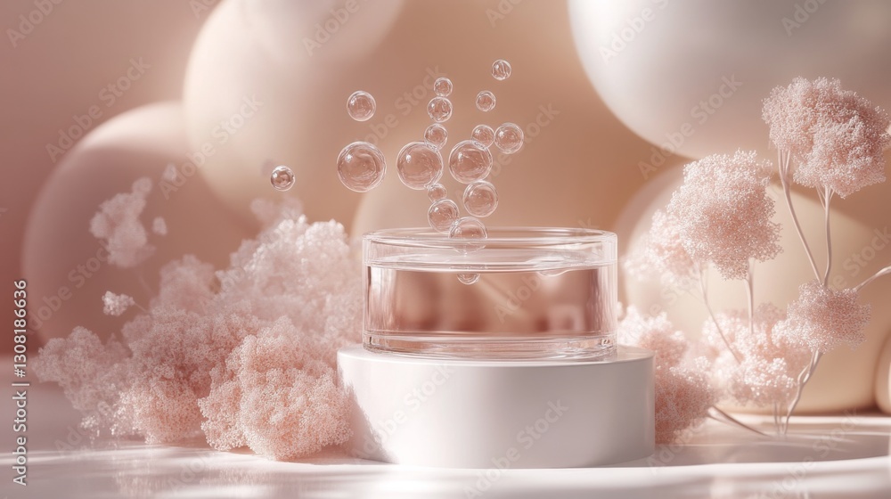 Poster visualize elegant molecular rendering of collagen bubbl in a scientific lab environment with detaile