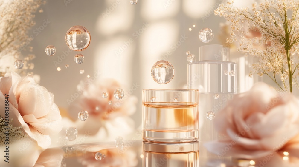Poster showcasing elegant molecular rendering of collagen bubbles in a laboratory environment from a scient