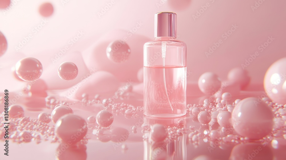 Poster showcasing elegant molecular rendering of collagen bubbles in a scientific lab environment 3d visual