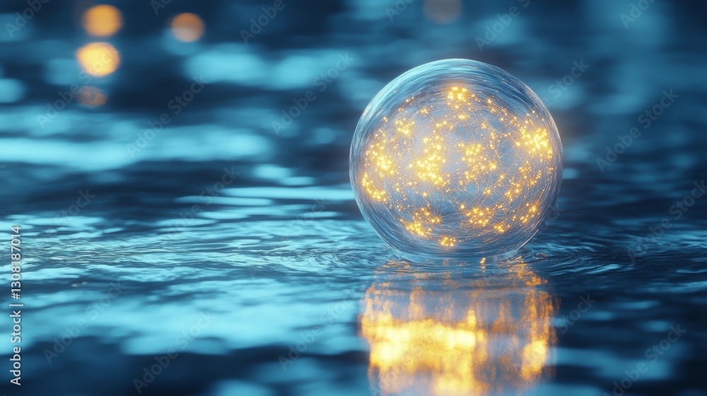Poster illuminating molecular bubble creation laboratory 3d rendering sci-fi environment close-up view eleg
