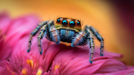 Close-up of a Colorful Jumping Spider on a Flower AI generated