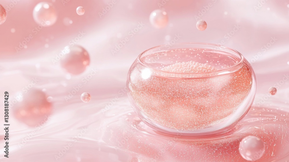 Poster creating floating collagen bubbles with glowing particles a scientific exploration in fluid dynamics