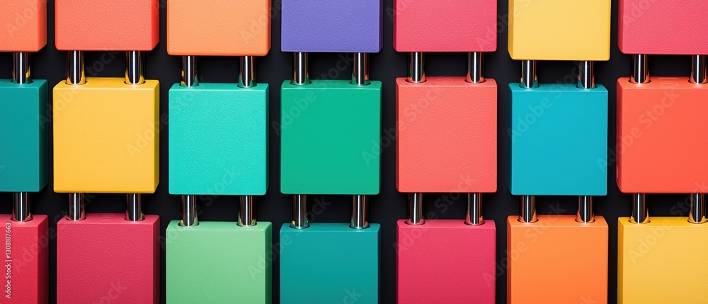 Poster wealth protection portfolio concepts. colorful blocks arranged in a vibrant pattern against a dark b