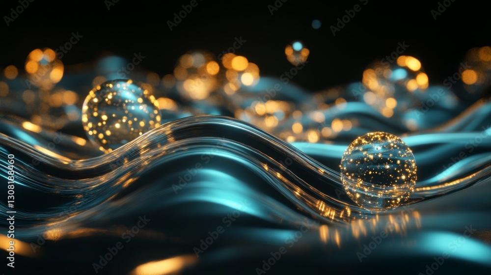 Poster futuristic rendering of glowing collagen bubbles in a digital environment 3d visualization perspecti