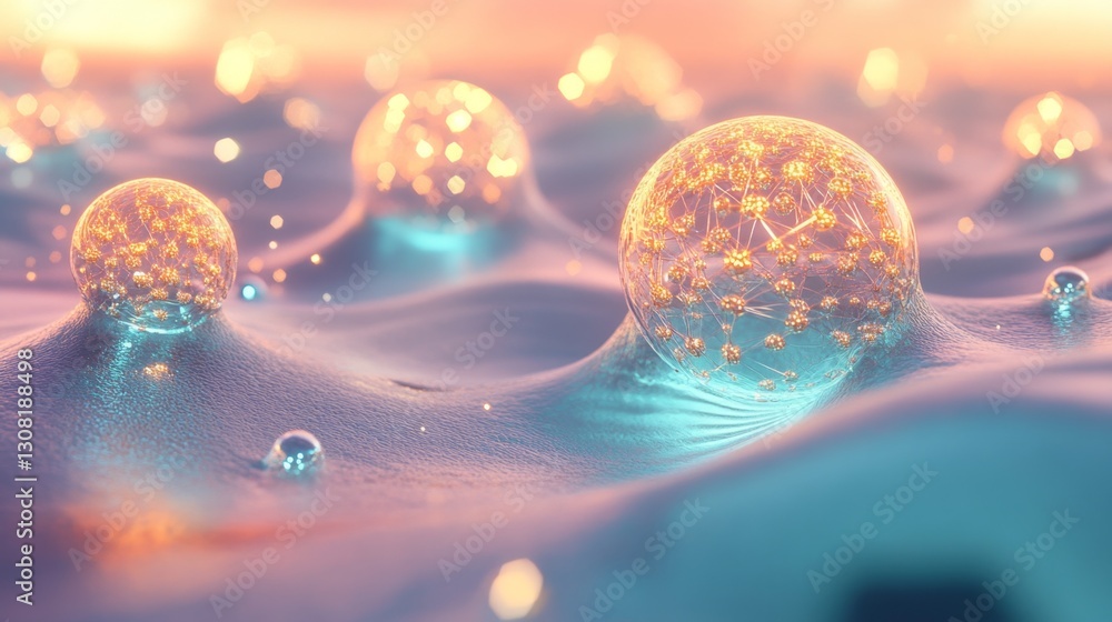 Poster illuminating fusion of collagen bubbles digital studio 3d render futuristic environment macro viewpo