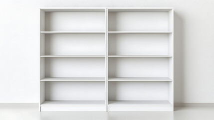 A white bookcase with empty shelves