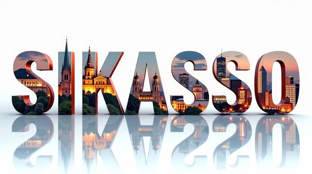 Sikasso letters City, Word illustration, travel and tourism in Cote d'ivoire (ivory coast) Attraction Wall Gift Decoration
