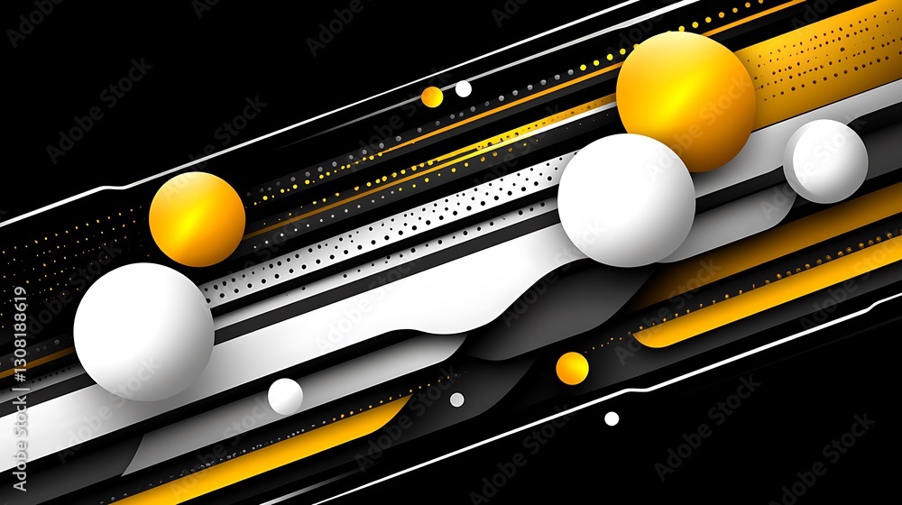 Aufkleber dynamic abstract geometric composition with spheres and lines artwork