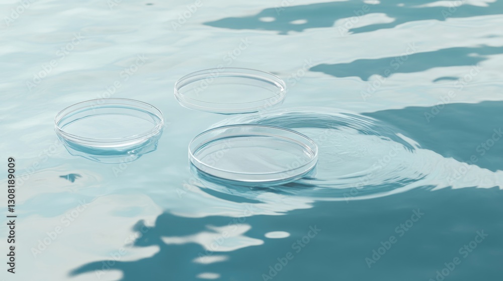 Poster gently floating laboratory glassware and petri dishes in a standard science environment a unique per