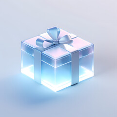 Digital technology 3D blue and white transparent glass gift box icon