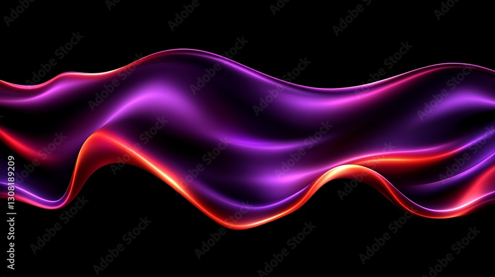 Poster elegant flowing abstract shape with red and violet vibrant illumination