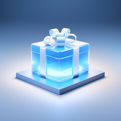 Digital technology 3D blue and white transparent glass gift box icon