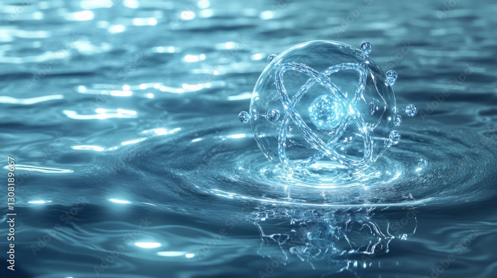 Poster illuminating rendering of a glowing molecular bubble in a scientific laboratory digital art high-tec