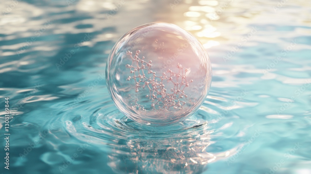 Poster exploring the intricate transparent bubble with detailed molecular structures in a scientific labora