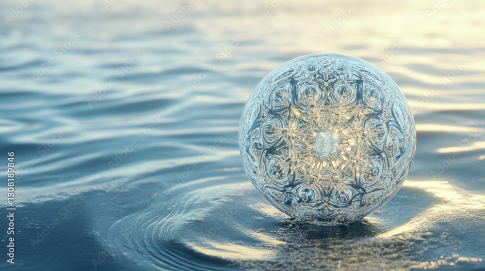 Poster exploring intricate transparent bubbles with detailed molecular structures in a scientific environme
