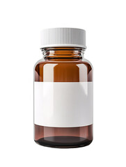 Brown Glass Medicine Bottle with White Label and Cap.
