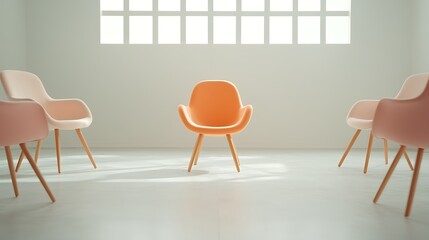Modern chair design showcase minimalist space interior photography bright environment central perspective