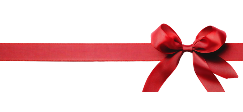 Red Ribbon with Bow on White Background.