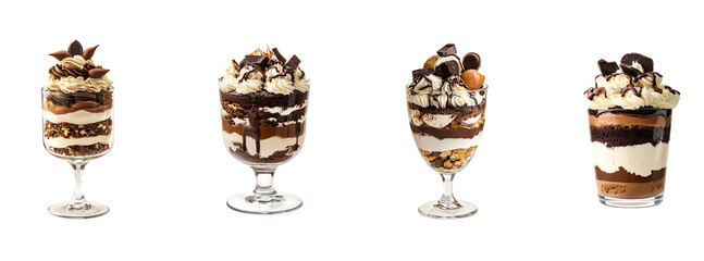Layered Dessert Parfaits with Chocolate and Cream. Set.