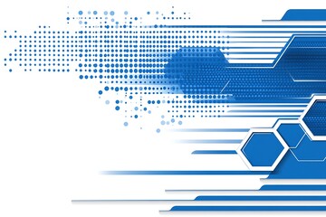 Obraz premium Geometric gradient background with blue halftone and hexagon shapes