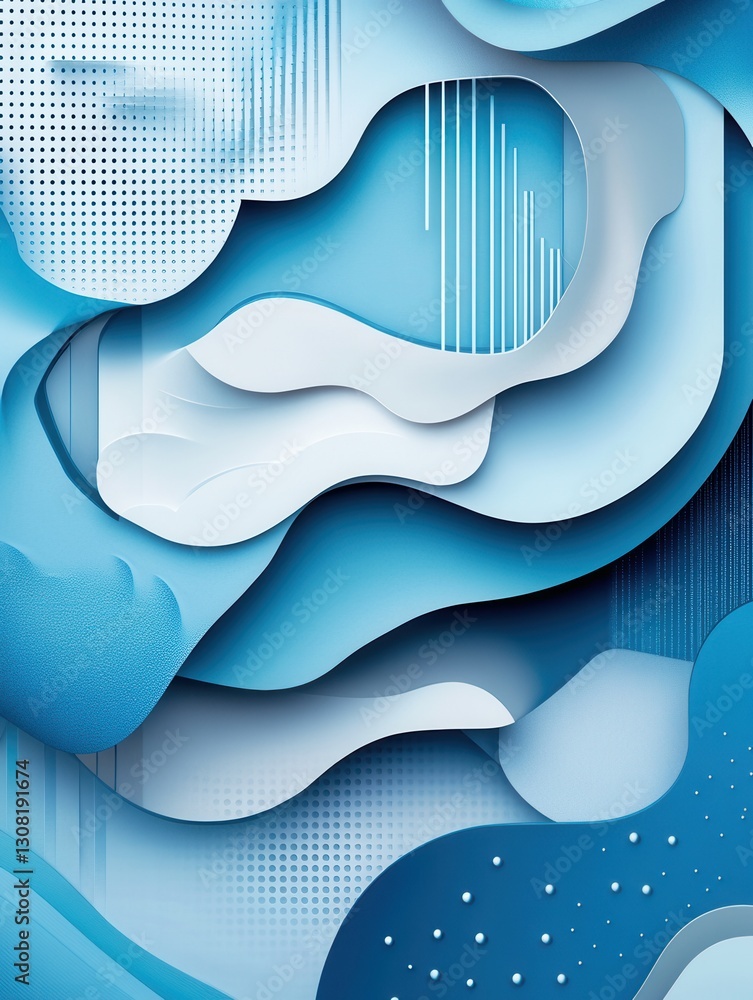 Poster Modern paper art background illustrating abstract layers evolving into pixelated forms in a cyberpunk aesthetic Generative AI