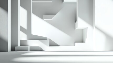 Architectural abstract composition with clean white forms and deep shadows