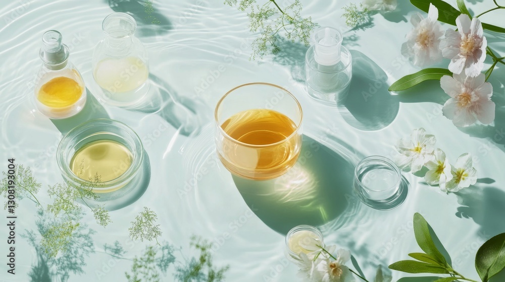 Poster exploring minimalist lab tools glass beakers and petri dishes for efficient science experiments in m