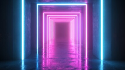 Vibrant Neon Gradient Tunnel with Stunning Cyan and Pink Lights