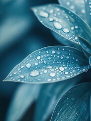 Soft blue tones and raindrops create an abstract expression of sadness in a blurred background Generative AI