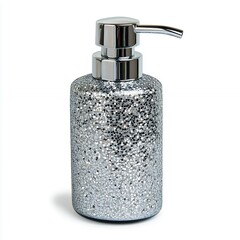 Obraz premium Silver Glitter Soap Dispenser with Chrome Pump, Generative AI.