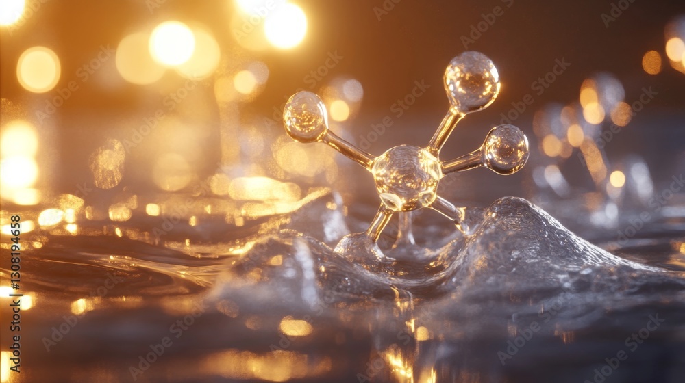 Poster dynamic motion visualization of water molecules laboratory environment scientific animation real-tim