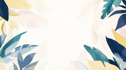 Blue Green Yellow Tropical Leaves Frame White Background