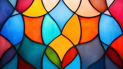 Fototapeta premium Elegant stained glass window pattern with intricate geometric shapes, artistic abstract texture