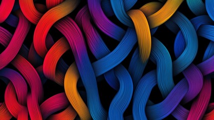 Thin abstract neon loops intertwining in a seamless pattern