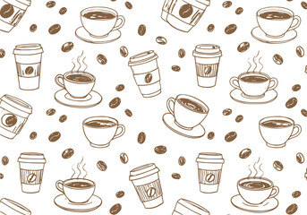 A Delightful Coffee Pattern: Hand-Drawn Cups and Beans