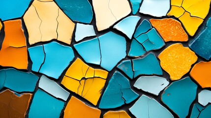 Broken pottery shards forming an artistic mosaic, creative abstract background