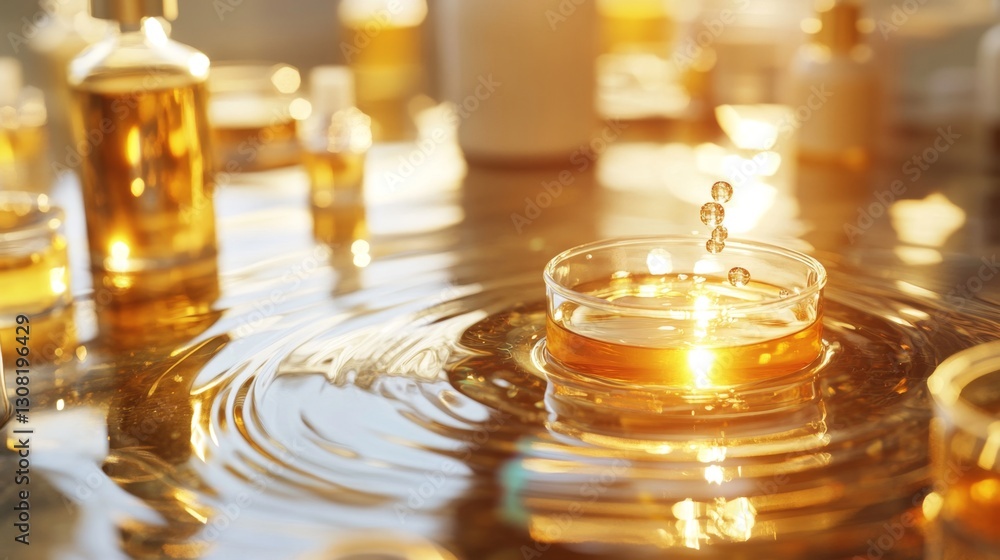 Poster captivating reflection of water ripples with floating laboratory glassware in tranquil environment a