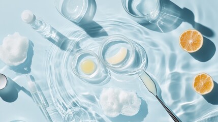 Exploring reflective surfaces in petri dishes serene nature and organic sample analysis