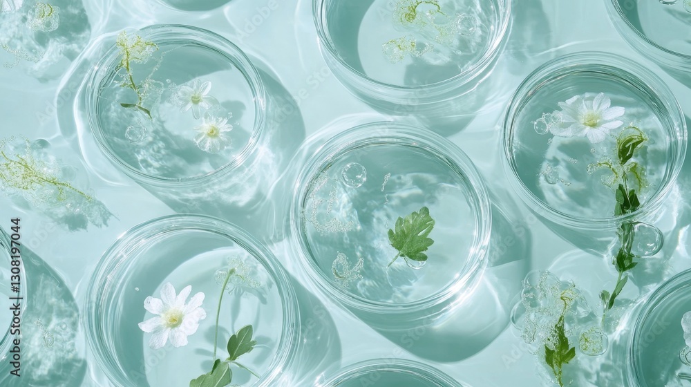 Poster exploring innovative lab-inspired designs with petri dishes in modern environments a visual journey