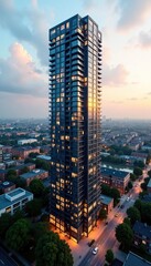 Birmingham city centre apartment tower block, aerial view, skyscraper, modern, cityscape