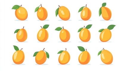 Obraz premium Cartoon fruit illustration, various positions, isolated on white background, for a kids book