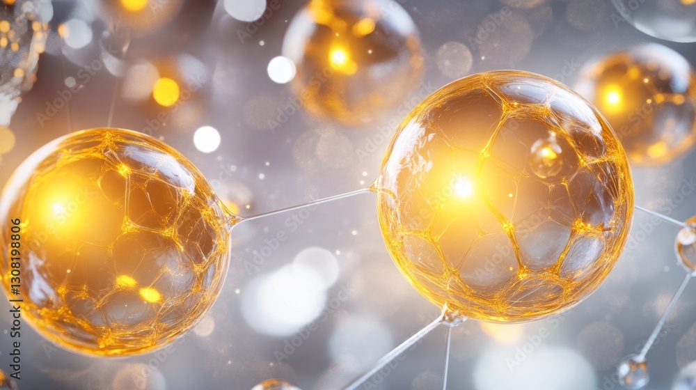Poster illuminating transparent collagen bubbles in a futuristic environment captured in vivid detail